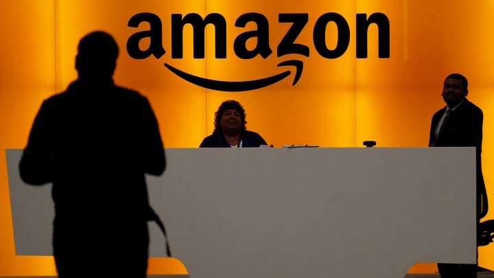 A recepção do escritório da Amazon é retratada em Nova York, em 1º de maio de 2019. (Foto: Carlo Allegri | Reuters)