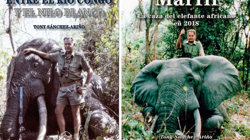 Sánchez-Ariño, nas capas de dois de seus livros, 'Entre o rio Congo e El Nilo Blanco' e 'Marfil', da editora Solitário. (Foto: Reprodução)