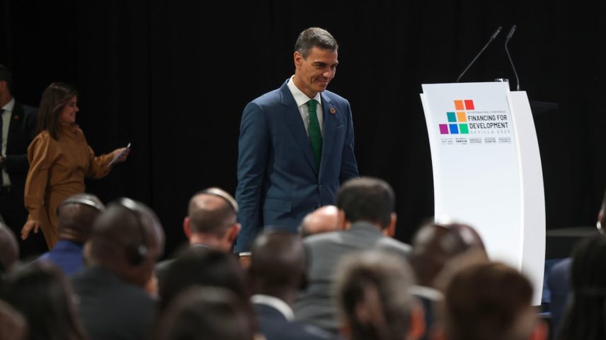 Pedro Sánchez na cúpula da ONU em Sevilha, nesta terça-feira. (Foto: Alejandro Ruesga)