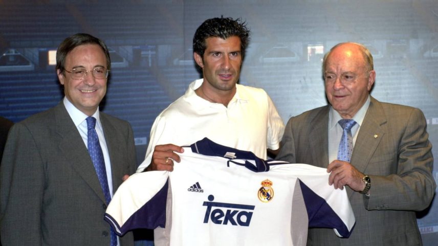 Futre e Figo em uma recepção durante uma concentração da Seleção de Portugal. No meio aparece Secretário, outro ex-madridista. (Foto: Reprodução)