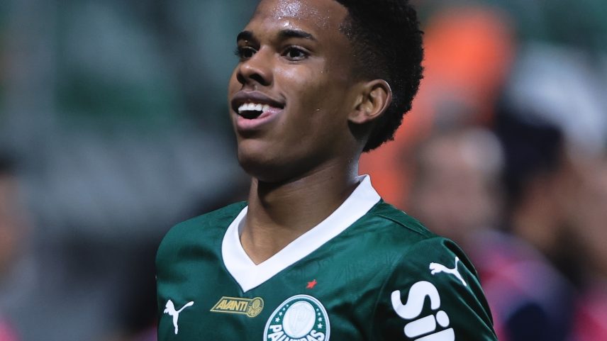 Estêvão comemora gol pelo Palmeiras (Foto: Ettore Chiereguini/AGIF)