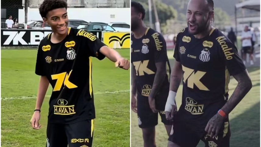 Robinho Júnior e Neymar treinaram juntos no CT Rei Pelé, nesta segunda-feira (14) (Foto: Reprodução / Instagram)