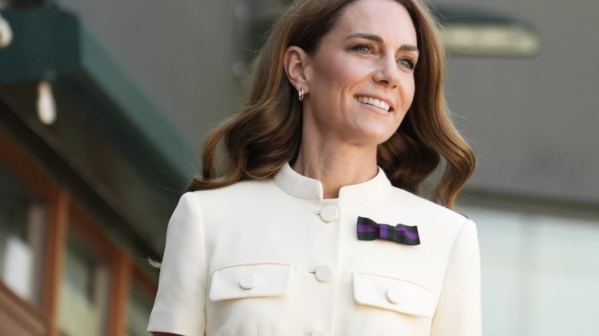 Kate Middleton, em 12 de julho de 2025, na final feminina do campeonato de Wimbledon em Londres. (Foto: WPA Pool/Getty Images)
