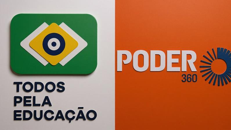 Na imagem, logomarcas do Todos Pela Educação (esq.) e do Poder360 (dir.)