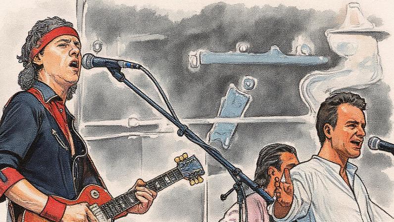 Sting e Mark Knopfler se apresentam no Live Aid em 1985 (Foto: Reprodução)