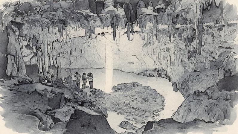 Cúpula da Catedral, a majestosa câmara principal do sistema de cavernas Grutas Tzabnah, no Yucatán (México), onde estalagmites guardam os segredos climáticos do colapso maia. (Foto: Mark Brenner)