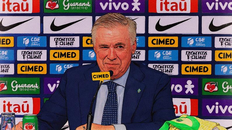 Carlo Ancelotti durante apresentação como novo técnico da seleção brasileira (Foto: Joao Gabriel Alves/Getty Images)