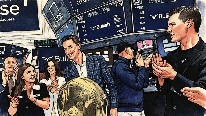 Tom Farley, CEO da Bullish, toca o sino para marcar o início da negociação das ações da Bullish, uma operadora de bolsa de criptomoedas, durante o IPO da empresa na Bolsa de Valores de Nova York (NYSE), na cidade de Nova York, EUA, em 13 de agosto de 2025. (Foto: REUTERS/Brendan McDermid)
