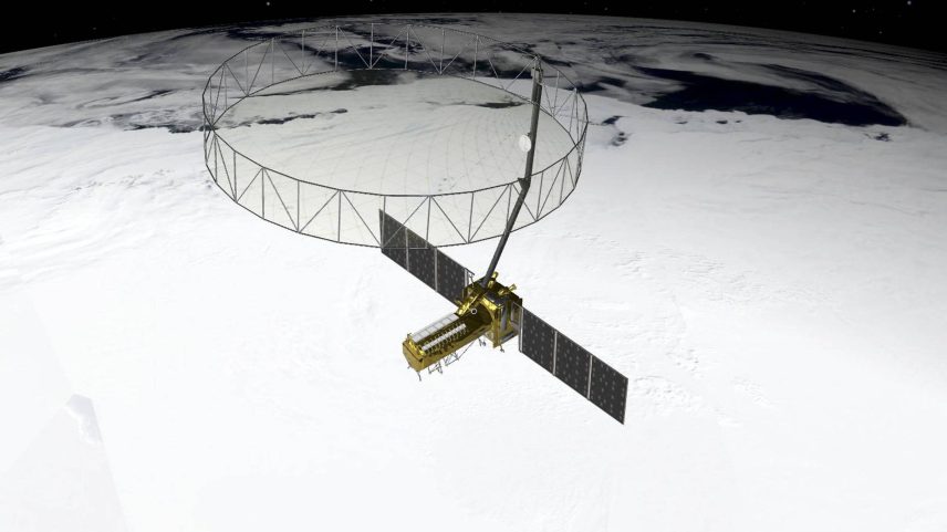 Ilustração do satélite da missão Nisar orbitando a Terra sobre a região da Antártida (Foto: Nasa/JPL-Caltech /via The New York Times)