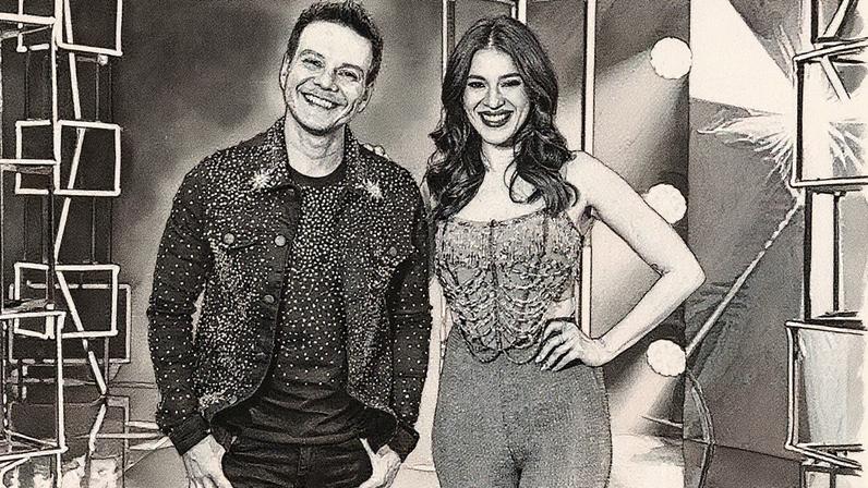 Michel Teló ao lado de Ana Clara no estúdio de “Estrela da casa”: programa vai estar conhecimentos musicais e memória dos participantes (Foto: Divulgação/TV Globo)