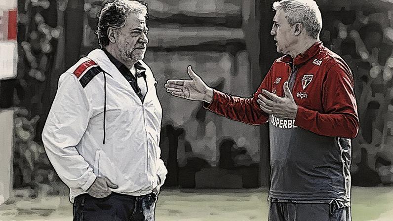 Julio Casares e Hernán Crespo durante treino no CT do São Paulo (Foto: Reprodução)