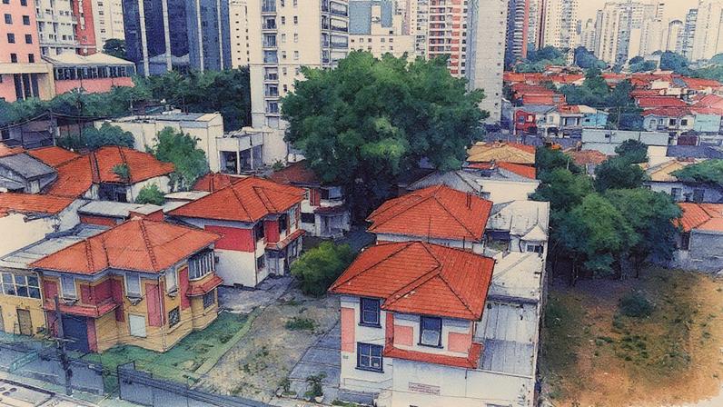 Vila Liscio cercada por tapumes em 2024; ao centro, travessa que foi vendida pela Prefeitura (Foto: Tiago Queiroz)