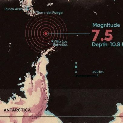 Terremoto de 7,5 atinge área entre América do Sul e Antártica com grande impacto