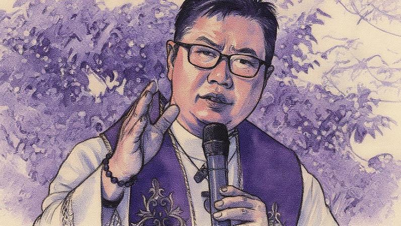 Um sacerdote católico filipino gesticula durante uma cerimônia de sepultamento para vítimas de execuções extrajudiciais sob o governo do ex-presidente Rodrigo Duterte, no "Dambana ng Paghilom" em um cemitério em Caloocan City, Filipinas (Foto: Reprodução)