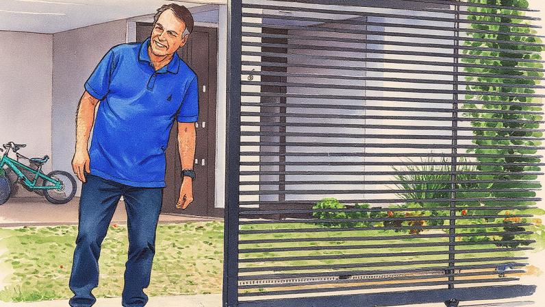 O ex-presidente Jair Bolsonaro (PL) em sua casa no primeiro dia de monitoramento policial em tempo integral (Foto: Gabriela Biló - 27.ago.2025/Folhapress)