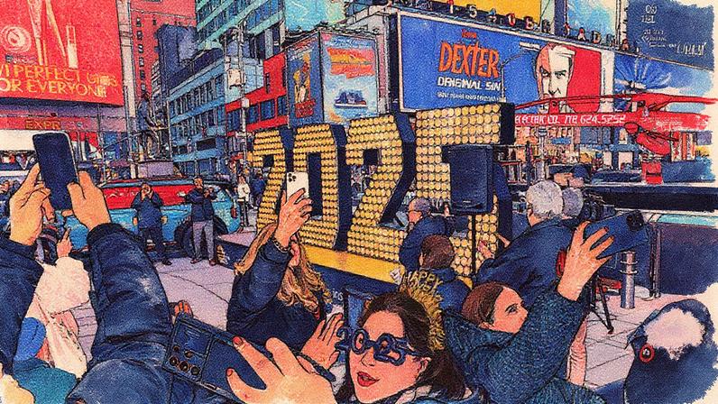 Pessoas tiram fotos com os números de 2025 na Times Square, em Nova York (Foto: Michael M. Santiago/AFP)