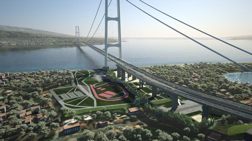 Recriação do ponte sobre o estreito de Mesina (sul), que unirá a península Itálica, desde Calabria, com a ilha de Sicília. (Foto: EFE)