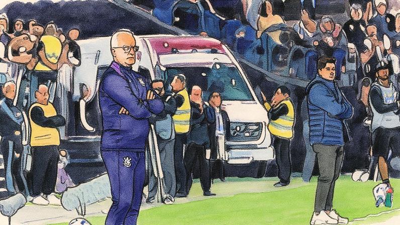 Dorival Júnior observa o empate entre Corinthians e Palmeiras em Itaquera (Foto: Reprodução)