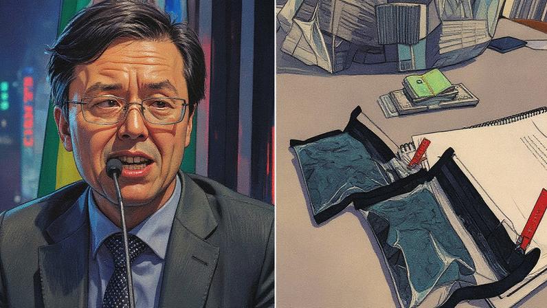 Auditor fiscal Artur Gomes da Silva Neto e sacos de esmeralda que foram apreendidos durante a Operação Ícaro (Foto: Reprodução/Divulgação-MPSP)