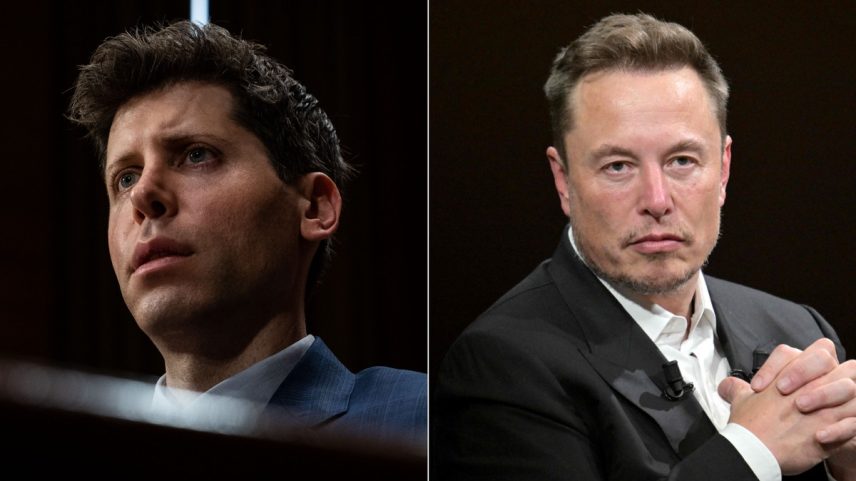 Empresários Sam Altman e Elon Musk (Foto: Haiyun Jiang/The New York Times e Alain Jocard/AFP)