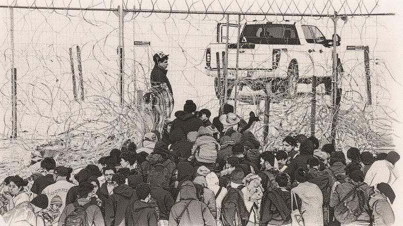 Imigrantes na fronteira dos EUA com o México (Foto: Paul Ratje/NYT/20-03-2024)