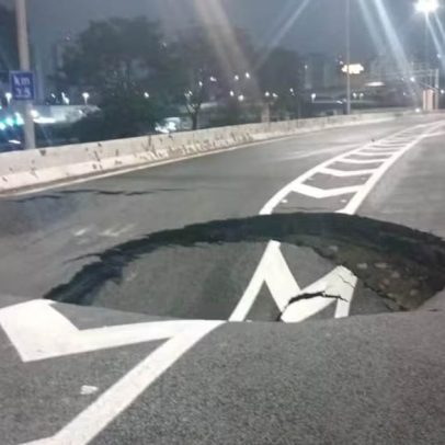 Cratera na Marginal Tietê volta a se abrir após reparo recente