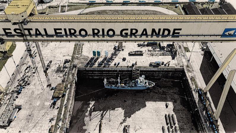 O Estaleiro Rio Grande, no Rio Grande do Sul, que é parte de consórcio vencedor do primeiro leilão de navios da Petrobras sob Lula 3. (Foto: Eduardo Anizelli/Folhapress)