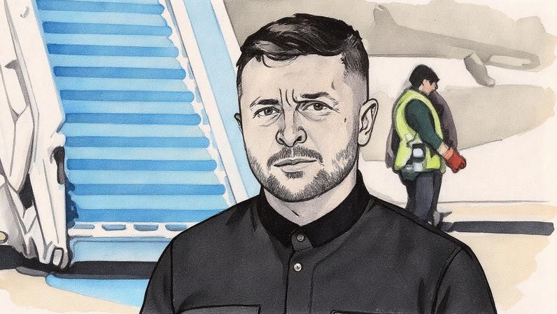 O presidente ucraniano Volodymyr Zelensky observa após desembarcar de um avião ao chegar ao aeroporto de Ancara, em Ancara, em 15 de maio de 2025. O presidente ucraniano Volodymyr Zelensky planeja realizar conversas com o presidente turco em Ancara, em 15 de maio de 2025. (Foto: Adem ALTAN / AFP)