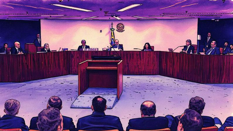 A Primeira Turma do Supremo Tribunal Federal realiza julgamento sobre recebimento da denúncia contra o ex-presidente Jair Bolsonaro e aliados por tentativa de golpe (Foto: Reprodução)
