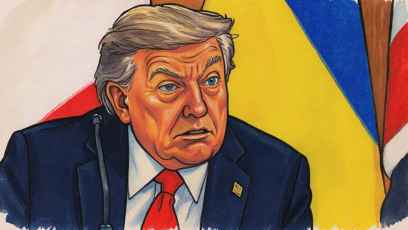 Presidente dos EUA, Donald Trump, durante reunião com líderes europeus e da Ucrânia sobre a guerra, na Casa Branca (Foto: ANDREW CABALLERO-REYNOLDS / AFP)