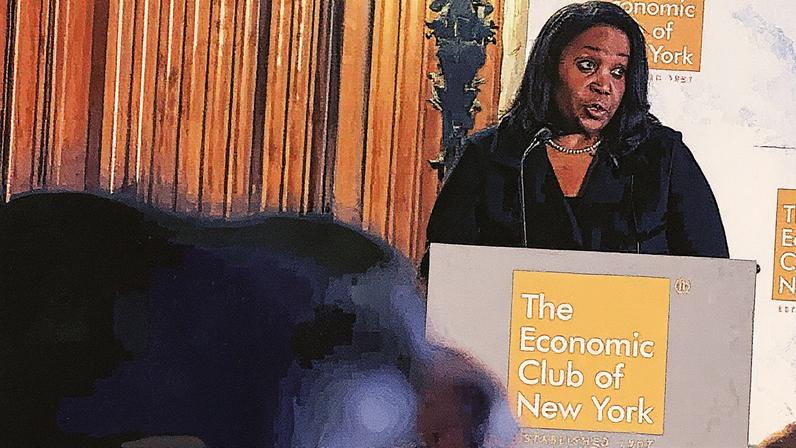 Governadora do Federal Reserve, Lisa Cook, fala no Economic Club de Nova York, na cidade de Nova York, EUA, em 25 de junho de 2024. (Foto: Shannon Stapleton | Reuters)
