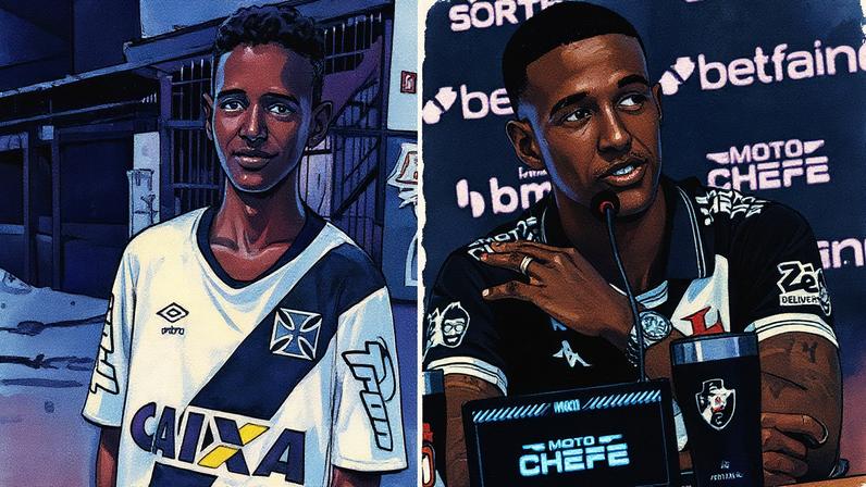 Robert Renan em foto na infância x na chegada ao Vasco (Foto: Reprodução/Instagram e Dikran Sahagian/Vasco)