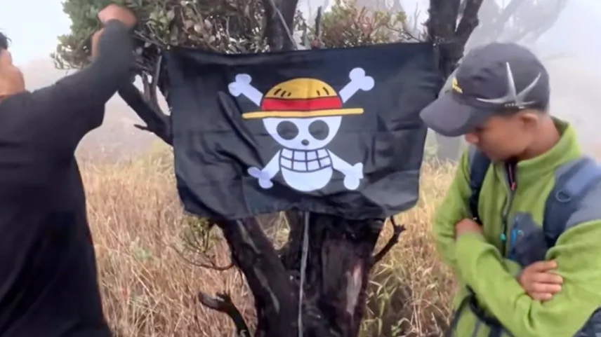 Bandeiras do anime One Piece surgiram pela Indonésia como forma de protesto contra um governo cada vez mais centralizado (Foto: BBC)