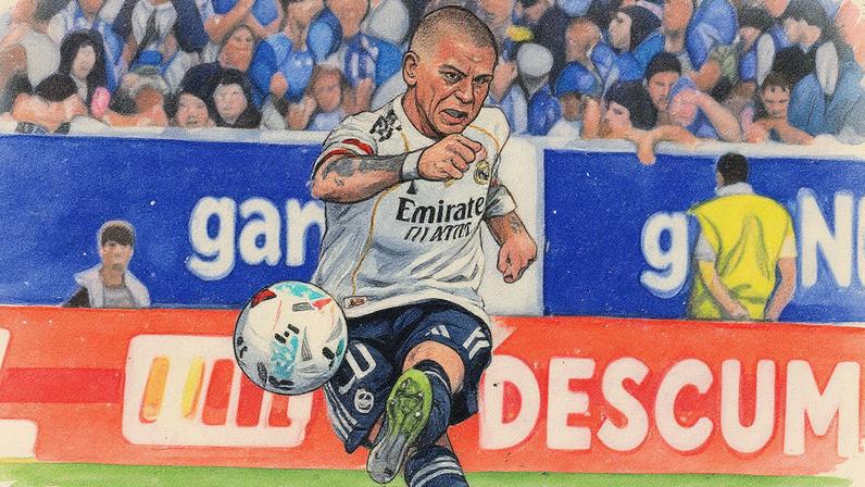 Franco Mastantuono em seu primeiro jogo como titular pelo Madrid em Oviedo (Foto: Reprodução)