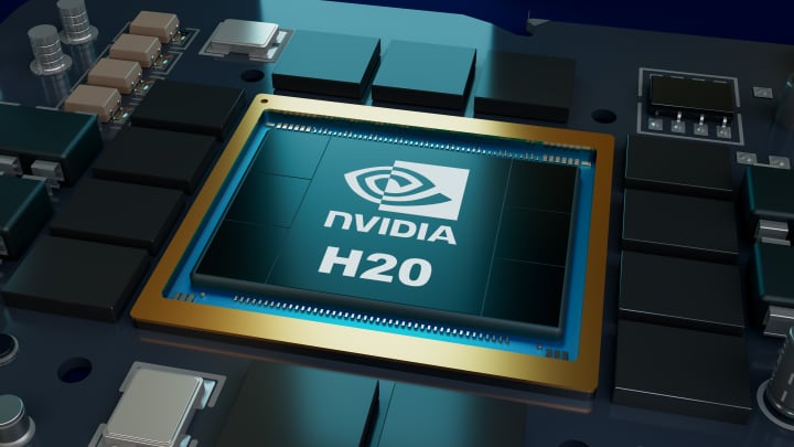 Ilustração fotográfica do chip H20 da Nvidia. (Foto: Vcg | Visual China Group | Getty Images)