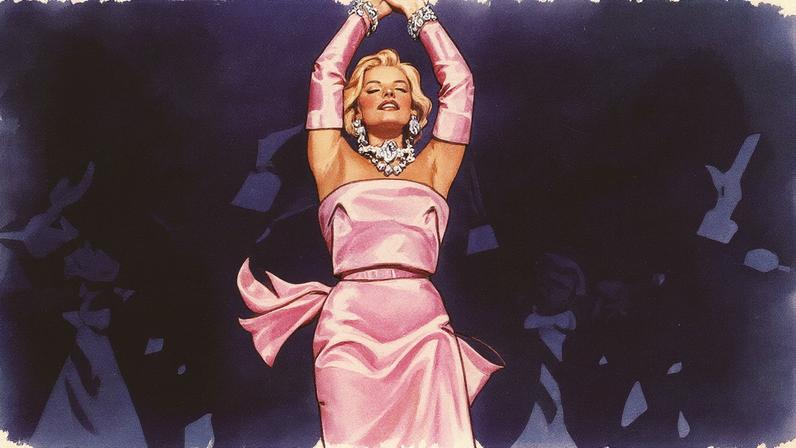 Marilyn Monroe canta "Diamonds Are a Girl’s Best Friend" em uma cena icônica, destacando acessórios brilhantes (Foto: Reprodução)
