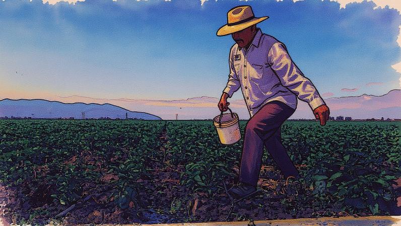 Um homem trabalha em um campo agrícola, na Califórnia, em 11 de julho de 2025. (Foto: Damian Dovarganes/AP)