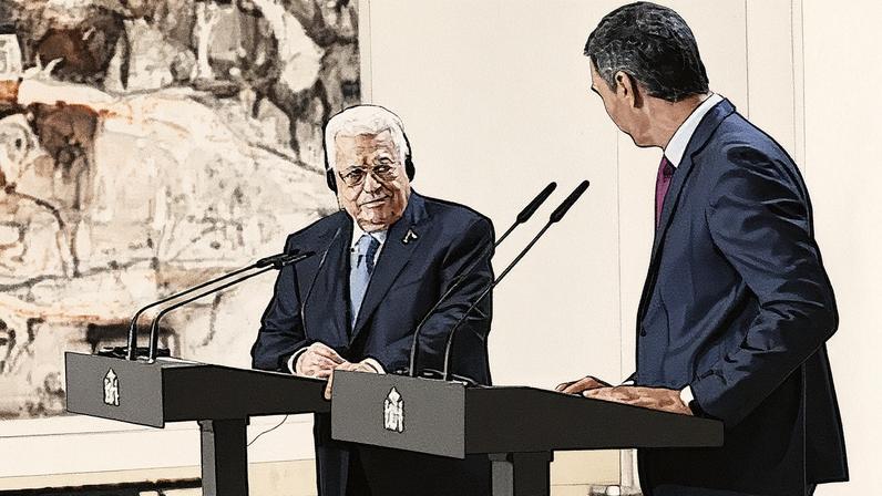 Presidente palestino Mahmud Abbas e presidente do Governo espanhol Pedro Sánchez se encontram na Moncloa em setembro de 2024 (Foto: Reprodução)
