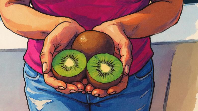 Uma mulher segura dois kiwis com as mãos. (Foto: Getty Images/Westend61)
