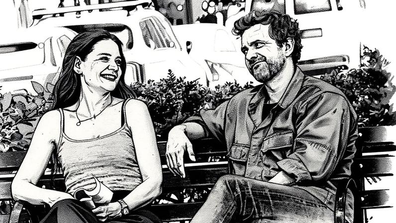Katie Holmes e Joshua Jackson, durante o rodagem em Nova York de 'Happy Hour', no dia 22 de julho. (Foto: BG048/Bauer-Griffin (GC Images))