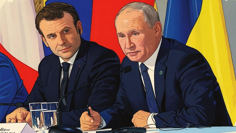 Presidentes da França, Emmanuel Macron, e da Rússia, Vladimir Putin, durante entrevista coletiva após cúpula de 2019 em Paris (Foto: Ludovic Marin/AFP)