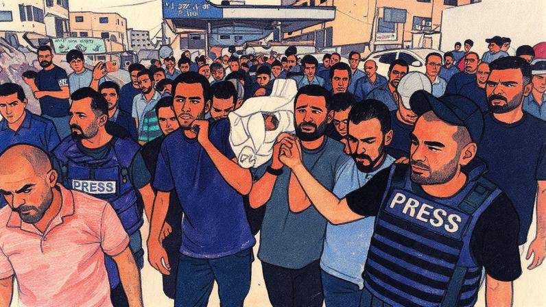 Palestinos carregam corpo de jornalista morto em ataque israelense antes de funeral coletivo na cidade de Gaza (Foto: Omar AL-QATTAA / AFP)