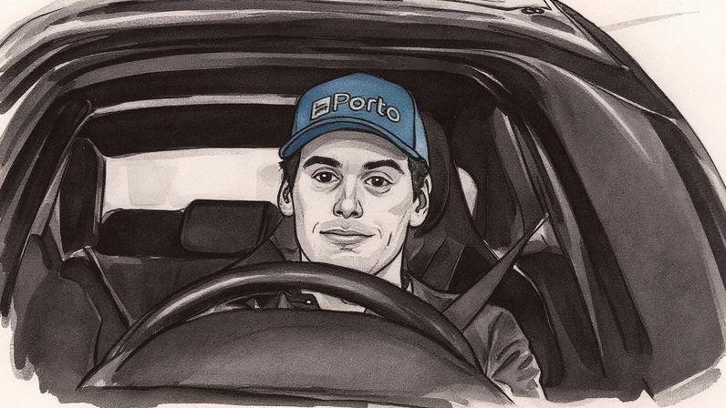 Gabriel Bortoleto aparece em cena da nova campanha da Porto, mostrando seu primeiro carro assegurado pela companhia (Foto: Reprodução)