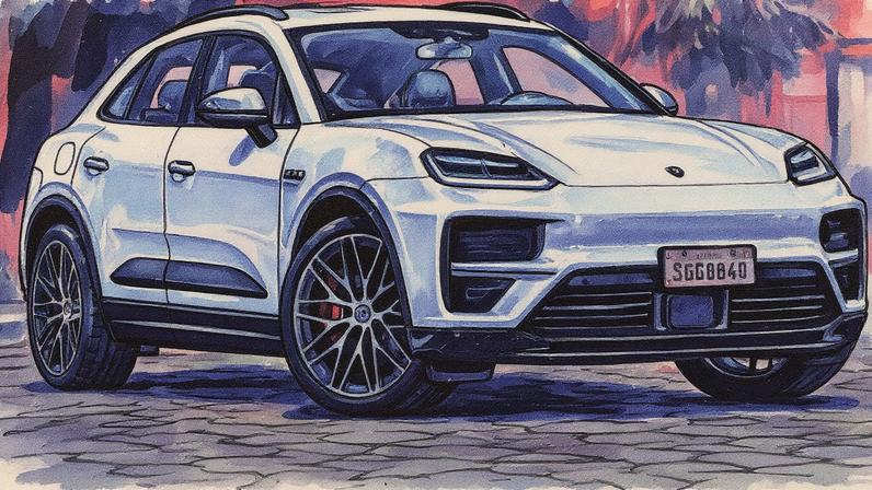 Porsche Macan Turbo elétrico com dimensões semelhantes às do Toyota Hilux SW4 (Foto: Reprodução)