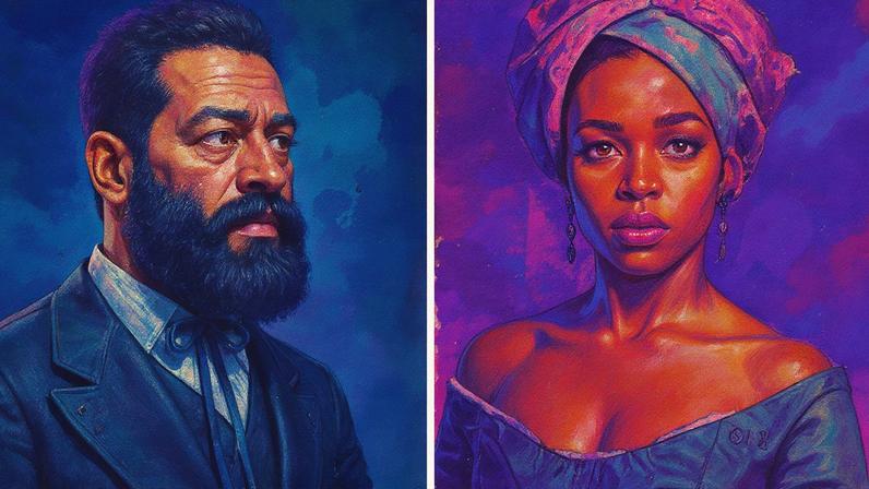 Luiz Gama (à esquerda) e a foto de uma mulher de turbante, feita por Alberto Henschel, que passou a ser usada para representar Luiza Mahin (Foto: Acervo IMS)