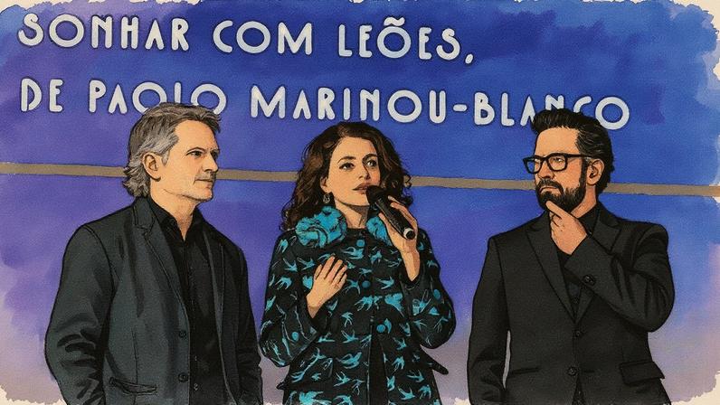 Apresentação do filme 'Sonhar com leões' no Festival de Gramado, com o ator Felipe Rocha, a atriz Denise Fraga e o diretor Paolo Marinou-Blanco (Foto: Cleiton Thiele/Ag.Pressphoto)