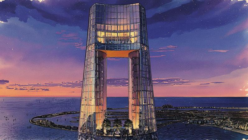 Desenho do topo da Ciel Tower, futuro hotel mais alto do mundo, com 365 metros de altura, em Dubai (Foto: Reprodução)
