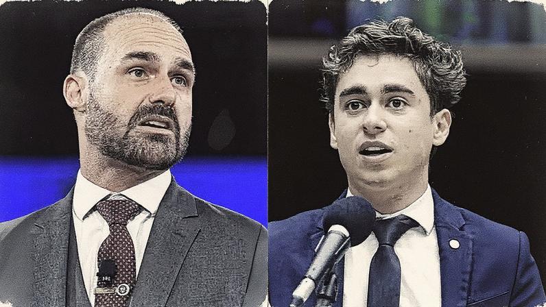 Eduardo Bolsonaro compartilhou com o pai críticas a Nikolas Ferreira (Foto: AFP//Vinicius Loures/Câmara dos Deputados)
