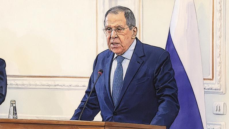 O Ministro das Relações Exteriores da Rússia, Sergey Lavrov, fala durante uma coletiva de imprensa conjunta com o Ministro das Relações Exteriores do Irã, Abbas Araghchi, em Teerã, Irã, 25 de fevereiro de 2025. (Foto: Majid Asgaripour | Via Reuters)