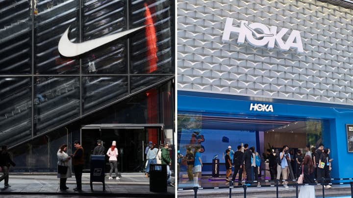 Loja da Nike (L) e loja da Hoka da Decker. (Foto: Reuters | Getty Images)
